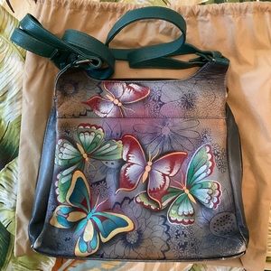 Anuschka Hand-painted Leather Butterfly Shoulder Bag